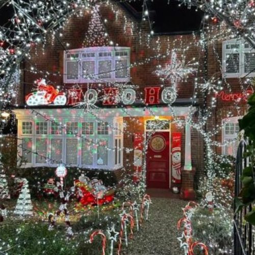 A house decorated for Christmas with lights